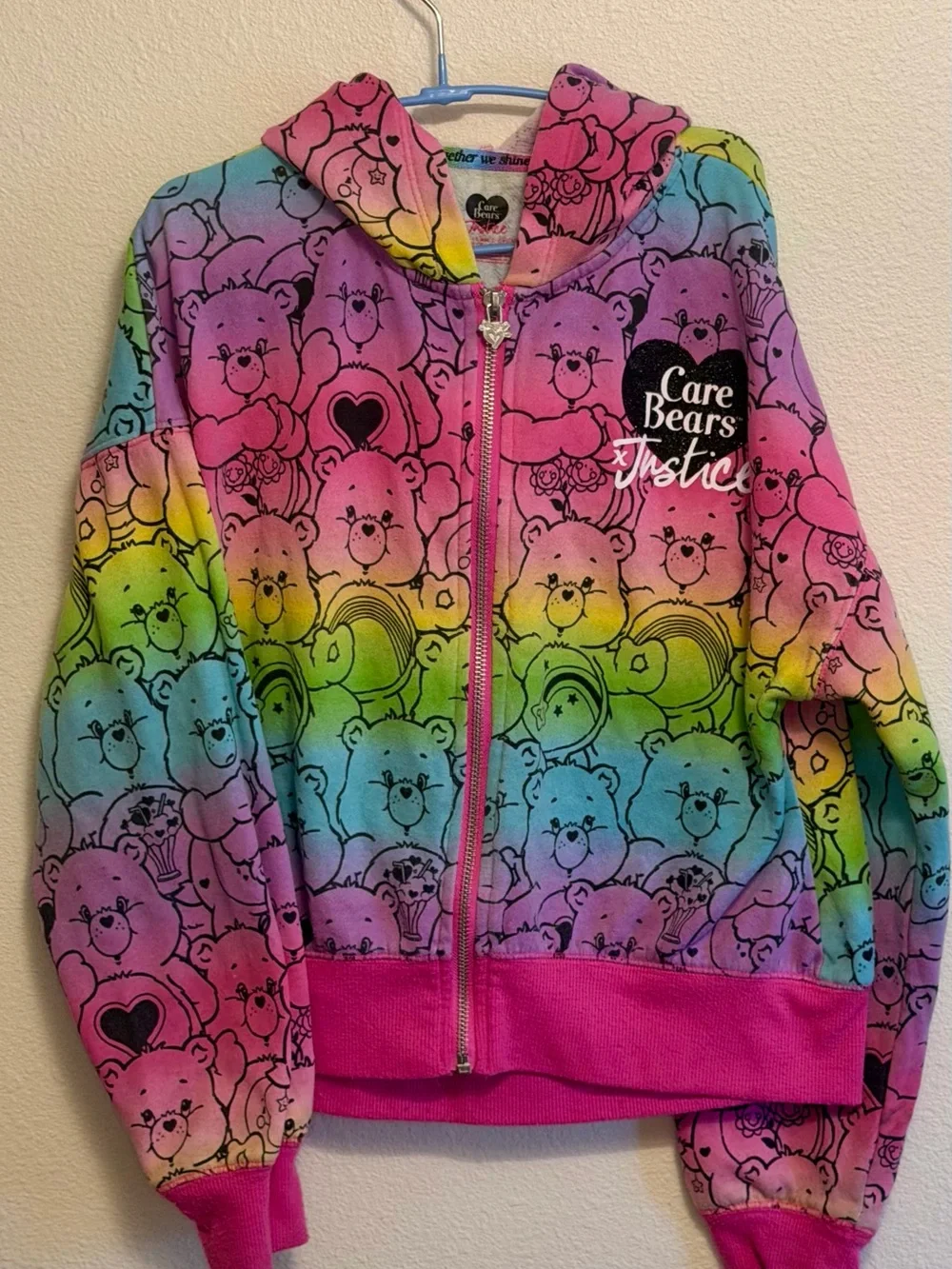 Justice Care Bears Rainbow Gradient Zip Hoodie - Girls M/10